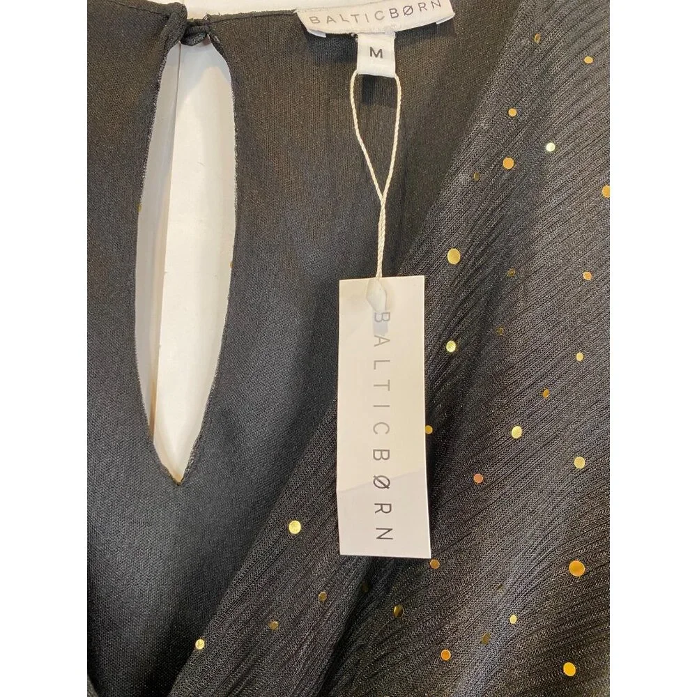 Baltic Born Abigail Sparkle Gown Black Gold Sequins Semi Sheer V Neck Medium New - Picture 8 of 14